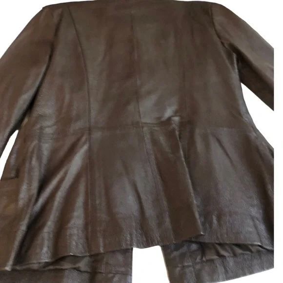 Spiegal size 14 brown leather jacket gold buttons pockets - Picture 11 of 12